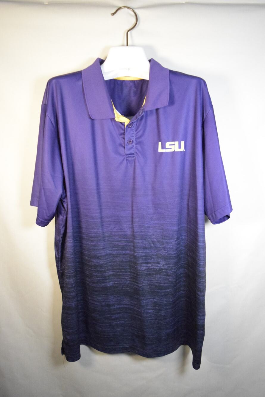 LSU Men's Purple & Black Ombre Athletic Polo SZ XXL S/S Gold Accents Colosseum